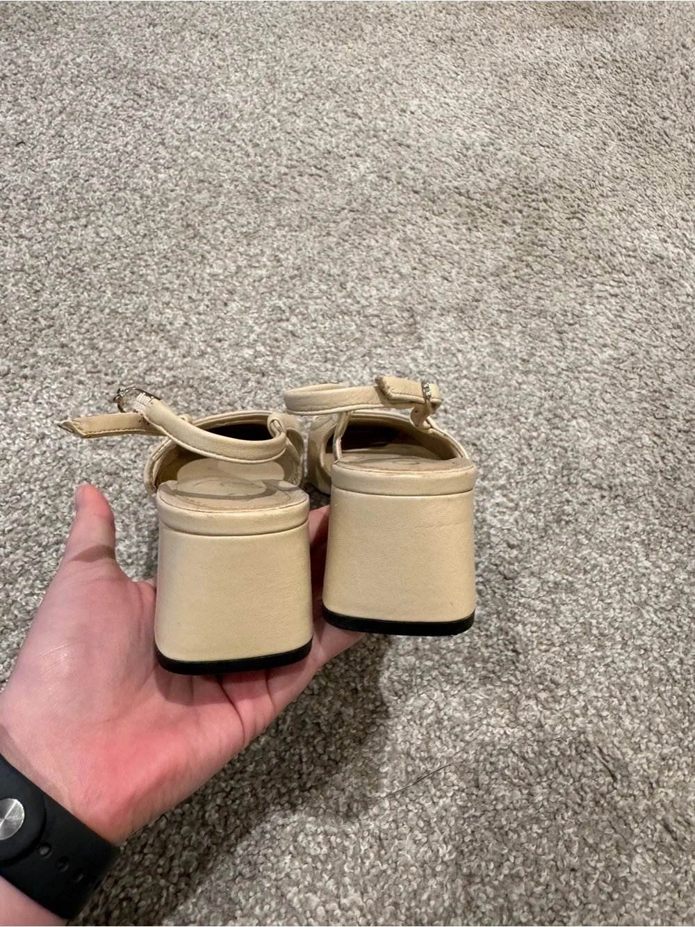 Sam Edelman Beige and Black Slingback Block Heel Pumps